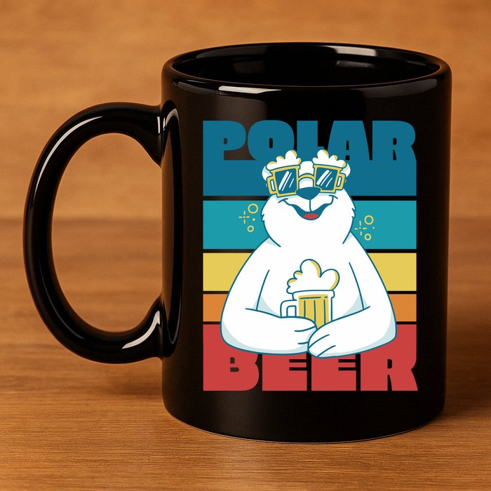 Polar Bear Funny Beer Lover Retro Sunset 11oz C Handle Ceramic Mug
