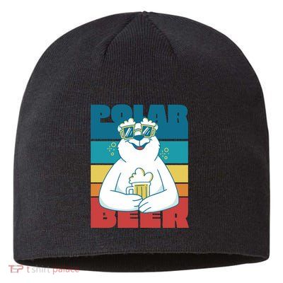 Polar Bear Funny Beer Lover Retro Sunset Sustainable Beanie