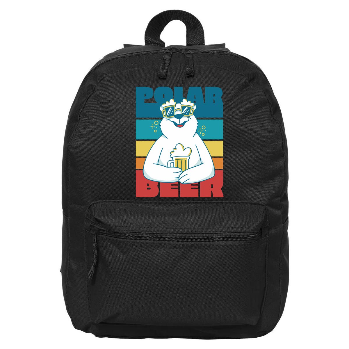Polar Bear Funny Beer Lover Retro Sunset 16 in Basic Backpack