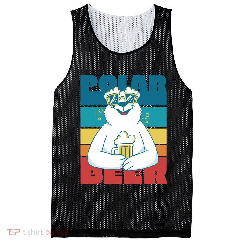 Polar Bear Funny Beer Lover Retro Sunset Mesh Reversible Basketball Jersey Tank