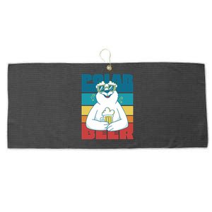 Polar Bear Funny Beer Lover Retro Sunset Large Microfiber Waffle Golf Towel