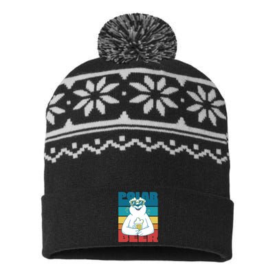 Polar Bear Funny Beer Lover Retro Sunset USA-Made Snowflake Beanie