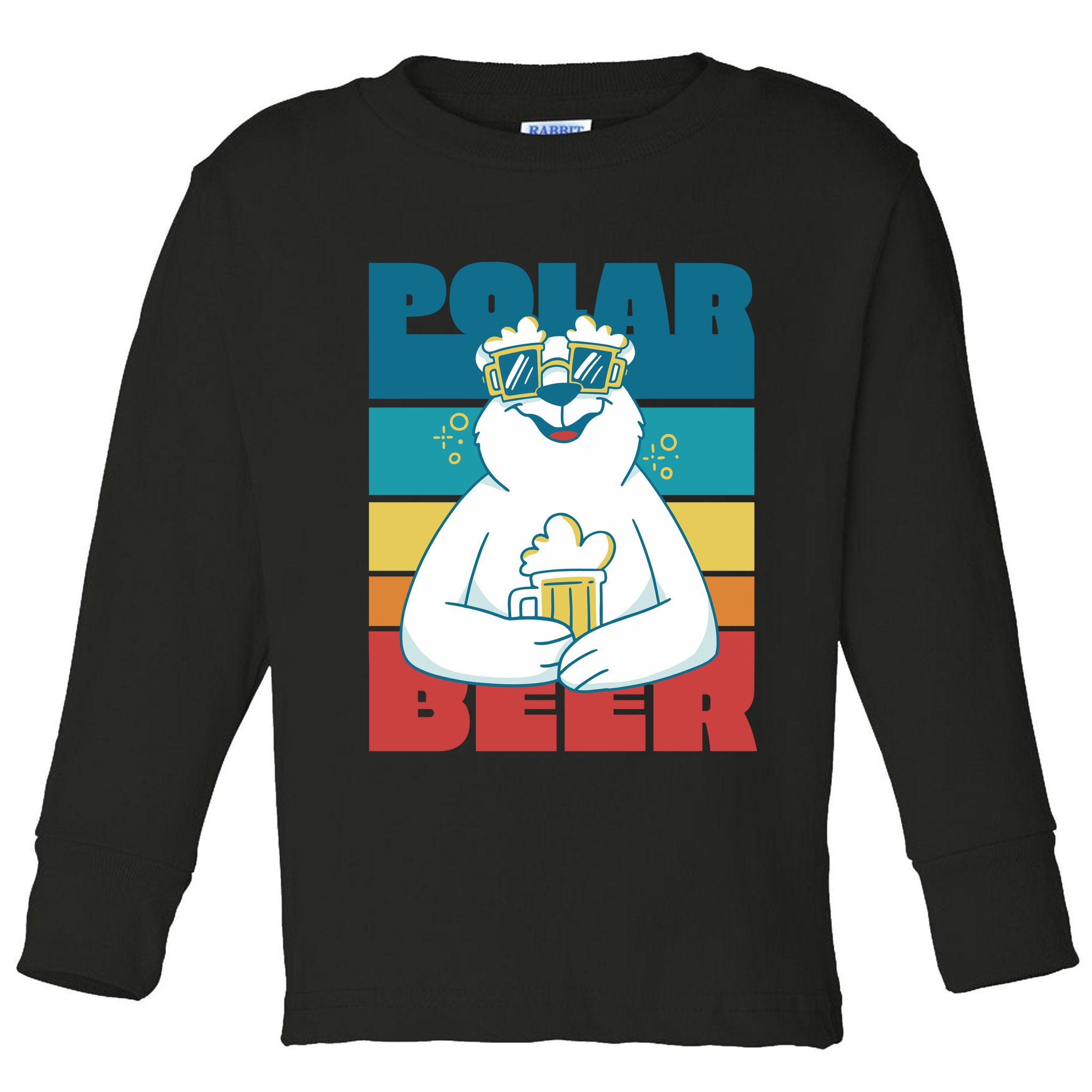 Polar Bear Funny Beer Lover Retro Sunset Toddler Long Sleeve Shirt