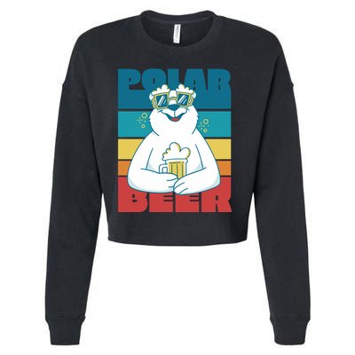 Polar Bear Funny Beer Lover Retro Sunset Cropped Pullover Crew