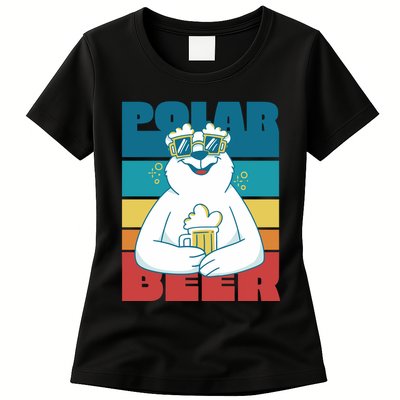 Polar Bear Funny Beer Lover Retro Sunset Womens T-Shirt