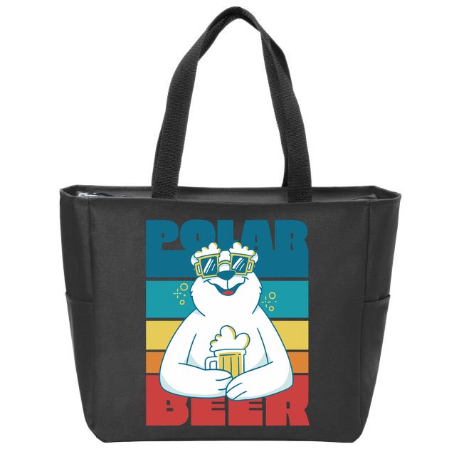 Polar Bear Funny Beer Lover Retro Sunset Zip Tote Bag
