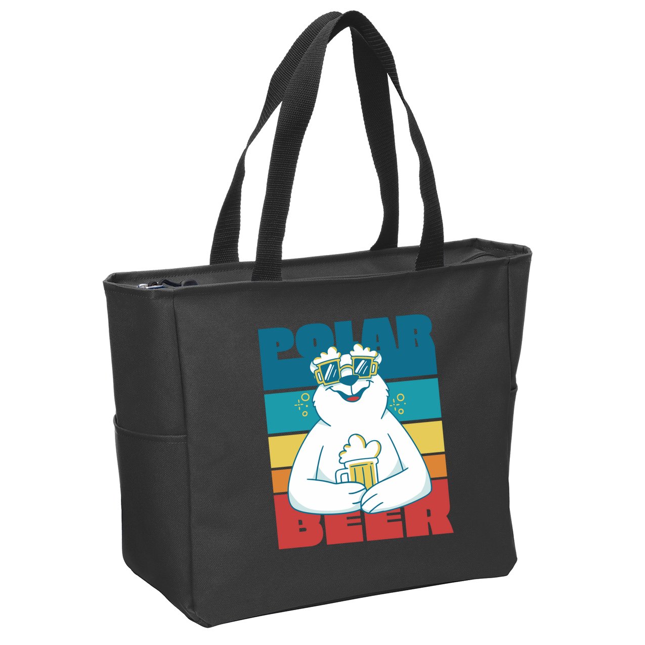 Polar Bear Funny Beer Lover Retro Sunset Zip Tote Bag
