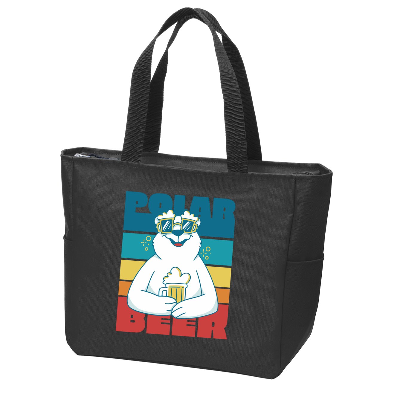 Polar Bear Funny Beer Lover Retro Sunset Zip Tote Bag
