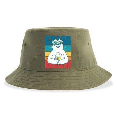 Polar Bear Funny Beer Lover Retro Sunset Sustainable Bucket Hat