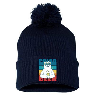 Polar Bear Funny Beer Lover Retro Sunset Pom Pom 12in Knit Beanie