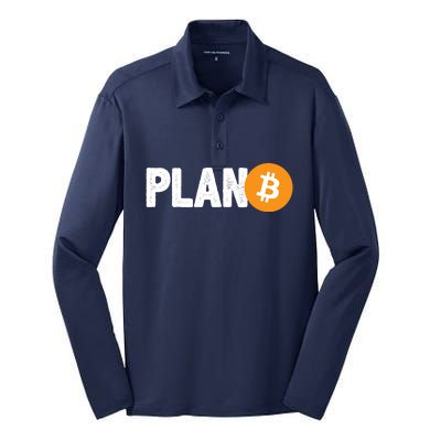 Plan B Funny Bitcoin Silk Touch Performance Long Sleeve Polo