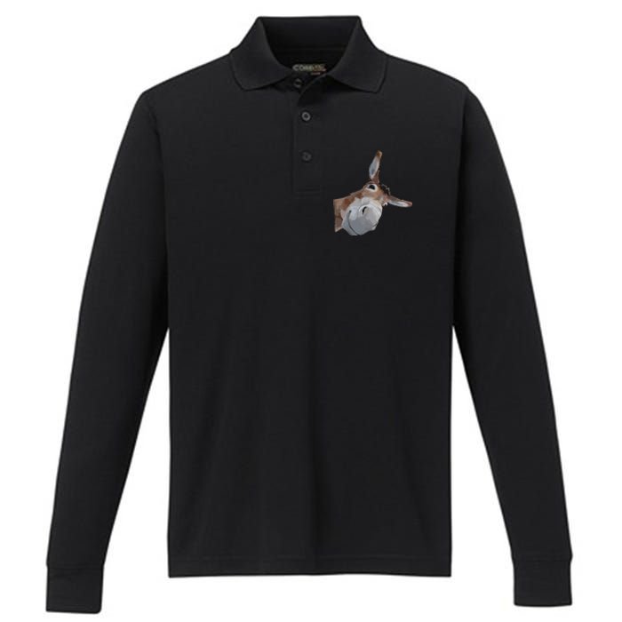 Peach Bruh Funny Donkey Art Donkey Head Smile Eagerlys Performance Long Sleeve Polo