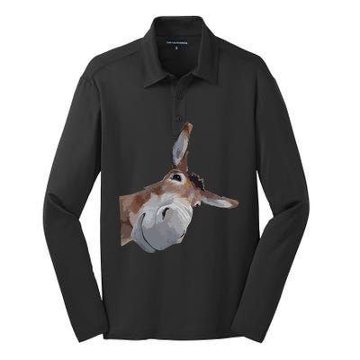 Peach Bruh Funny Donkey Art Donkey Head Smile Eagerlys Silk Touch Performance Long Sleeve Polo