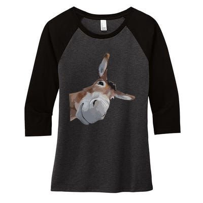 Peach Bruh Funny Donkey Art Donkey Head Smile Eagerlys Women's Tri-Blend 3/4-Sleeve Raglan Shirt