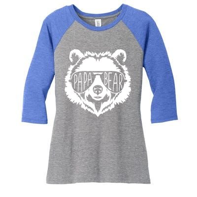 Papa Bear Face With Sunglasses Funny Gift Women's Tri-Blend 3/4-Sleeve Raglan Shirt