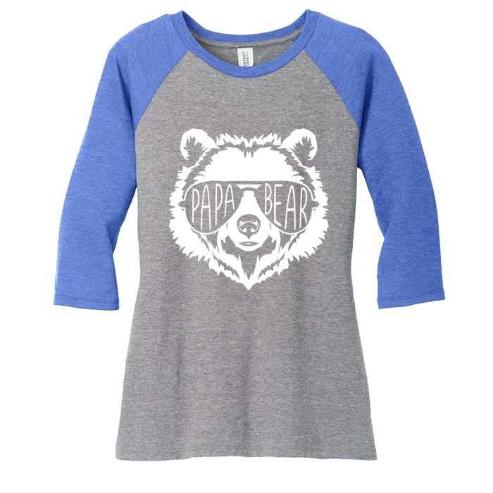 Papa Bear Face With Sunglasses Funny Gift Women's Tri-Blend 3/4-Sleeve Raglan Shirt