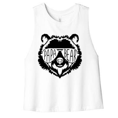 Papa Bear Face With Sunglasses Funny Gift Women's Racerback Cropped Tank