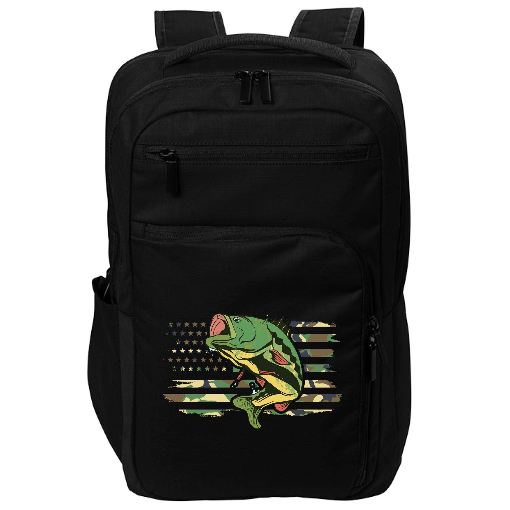 Patriotic Bass Fishing American Flag Fish Fisher Gift Impact Tech Backpack
