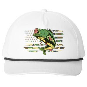 Patriotic Bass Fishing American Flag Fish Fisher Gift Snapback Five-Panel Rope Hat