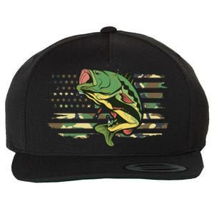 Patriotic Bass Fishing American Flag Fish Fisher Gift Wool Snapback Cap