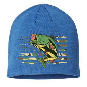 Patriotic Bass Fishing American Flag Fish Fisher Gift Sustainable Beanie