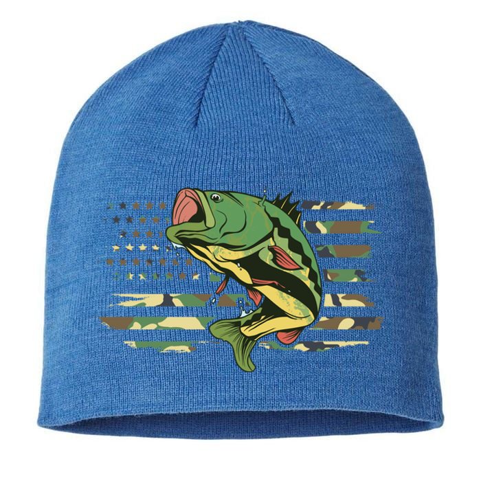 Patriotic Bass Fishing American Flag Fish Fisher Gift Sustainable Beanie