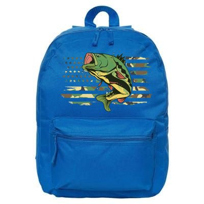 Patriotic Bass Fishing American Flag Fish Fisher Gift 16 in Basic Backpack