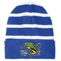 Patriotic Bass Fishing American Flag Fish Fisher Gift Striped Beanie with Solid Band