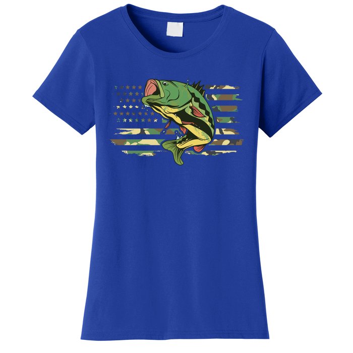 Patriotic Bass Fishing American Flag Fish Fisher Gift Women's T-Shirt