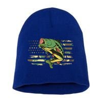 Patriotic Bass Fishing American Flag Fish Fisher Gift Short Acrylic Beanie