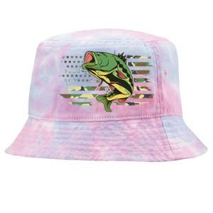 Patriotic Bass Fishing American Flag Fish Fisher Gift Tie-Dyed Bucket Hat