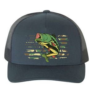 Patriotic Bass Fishing American Flag Fish Fisher Gift Yupoong Adult 5-Panel Trucker Hat