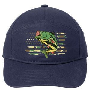 Patriotic Bass Fishing American Flag Fish Fisher Gift 7-Panel Snapback Hat