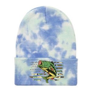 Patriotic Bass Fishing American Flag Fish Fisher Gift Tie Dye 12in Knit Beanie