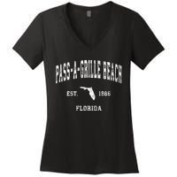 Passagrille Beach Florida Fl Vintage Athletic Women's V-Neck T-Shirt