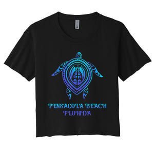 Pensacola Beach Florida Beach Souvenirs Sea Turtle Tribal Women's Crop Top Tee