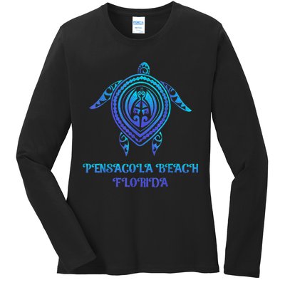 Pensacola Beach Florida Beach Souvenirs Sea Turtle Tribal Ladies Long Sleeve Shirt