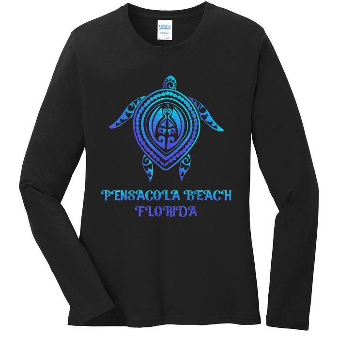 Pensacola Beach Florida Beach Souvenirs Sea Turtle Tribal Ladies Long Sleeve Shirt