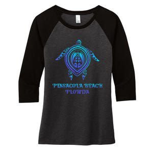 Pensacola Beach Florida Beach Souvenirs Sea Turtle Tribal Women's Tri-Blend 3/4-Sleeve Raglan Shirt