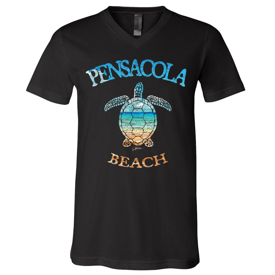 Pensacola Beach, FL, Sea Turtle V-Neck T-Shirt