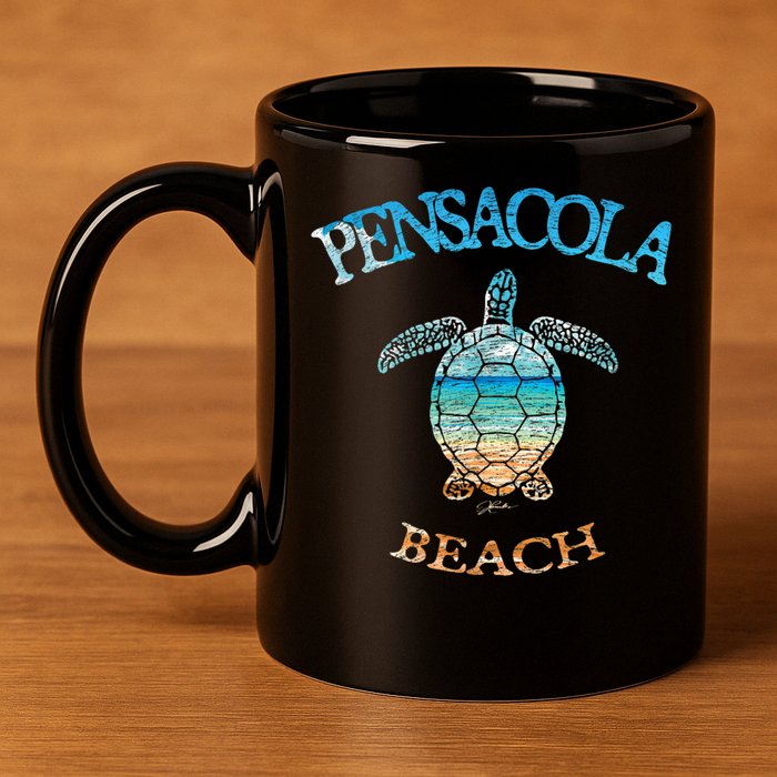 Pensacola Beach, FL, Sea Turtle 11oz C Handle Ceramic Mug