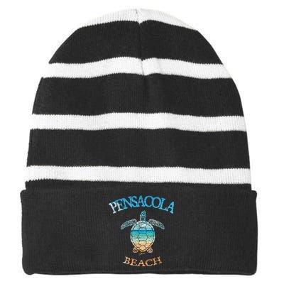 Pensacola Beach, FL, Sea Turtle Striped Beanie with Solid Band