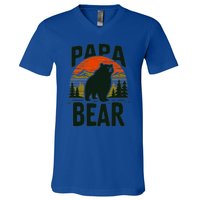 Papa Bear For Proud Dad Husband Uncle Grizzly Fathers Day Cool Gift V-Neck T-Shirt