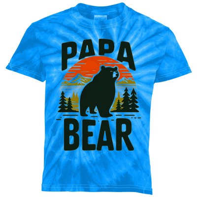 Papa Bear For Proud Dad Husband Uncle Grizzly Fathers Day Cool Gift Kids Tie-Dye T-Shirt