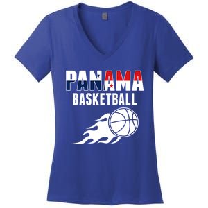 Panama Basketball Fans Jersey Gift Panaian Flag Sport Lovers Gift Women's V-Neck T-Shirt