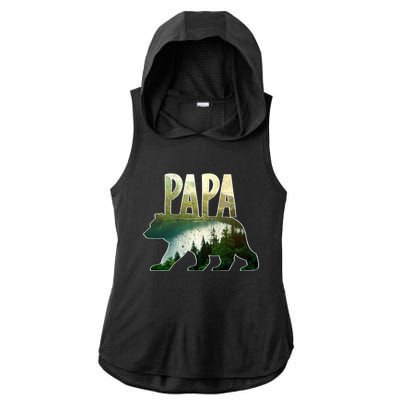 Papa Bear Forest Lake Mountain Scene Outdoors FatherS Day Gift Ladies PosiCharge Tri-Blend Wicking Draft Hoodie Tank