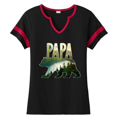 Papa Bear Forest Lake Mountain Scene Outdoors FatherS Day Gift Ladies Halftime Notch Neck Tee