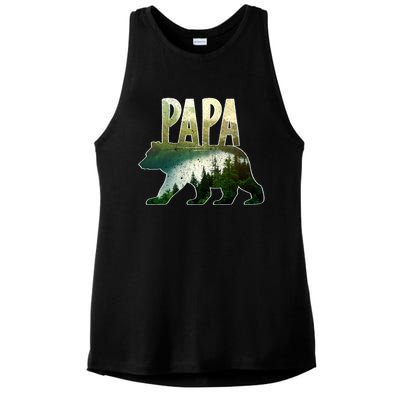 Papa Bear Forest Lake Mountain Scene Outdoors FatherS Day Gift Ladies PosiCharge Tri-Blend Wicking Tank