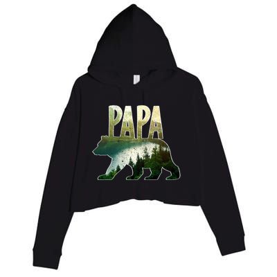 Papa Bear Forest Lake Mountain Scene Outdoors FatherS Day Gift Crop Fleece Hoodie