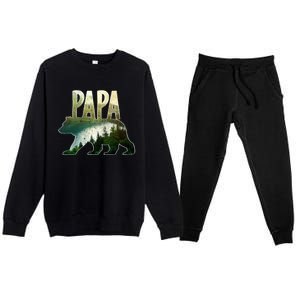 Papa Bear Forest Lake Mountain Scene Outdoors FatherS Day Gift Premium Crewneck Sweatsuit Set